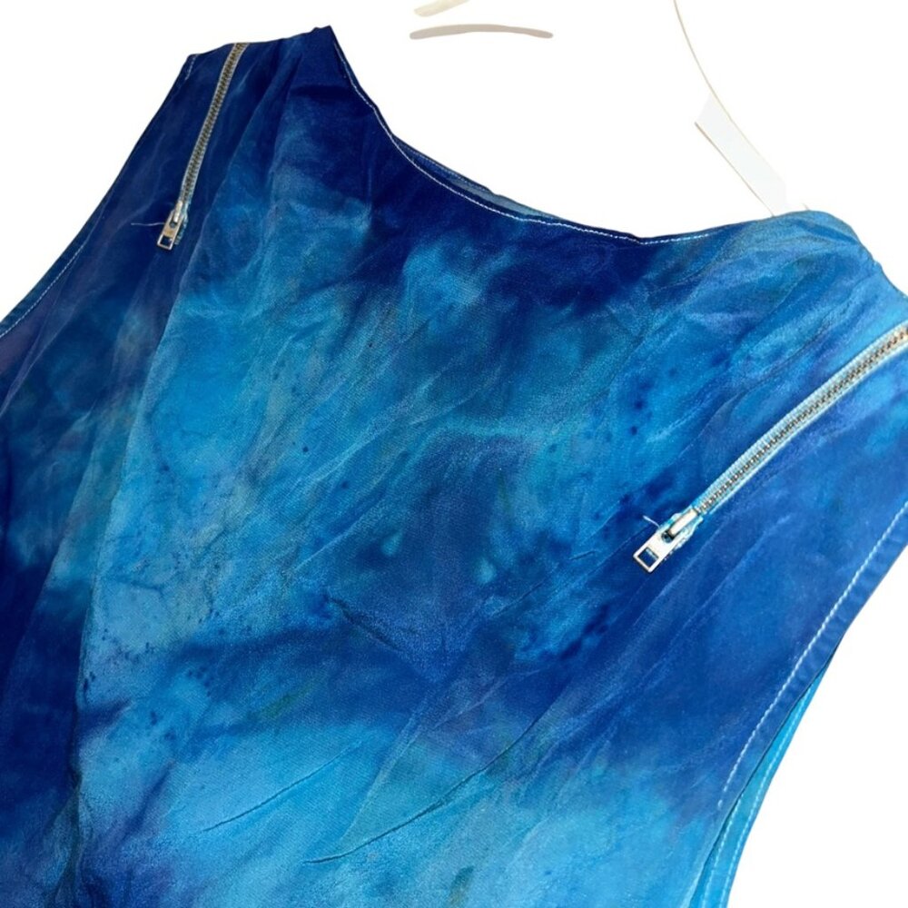 All Saints SILK Indigo Blue hand tie Dyed sleeveless top 6 Up cycled